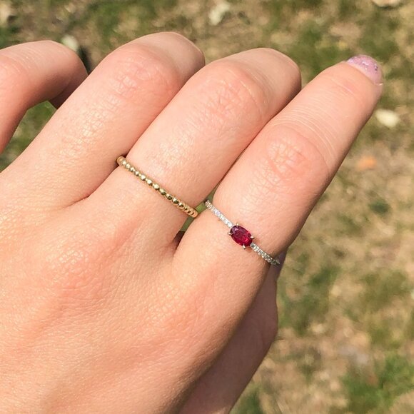 Ruby Ring in Solid 14K Gold with Natural Diamond Accented Shank - Picture 9 of 10